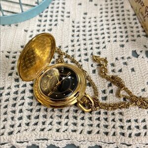 Halston Gold Pocket Watch with 24” Chain